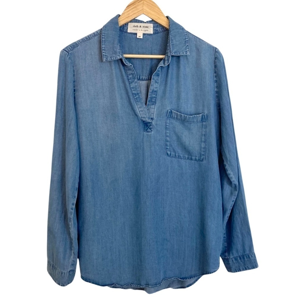 CLOTH & STONE Chambray Tencel Popover Tunic Shirt in Blue - Picture 4 of 11